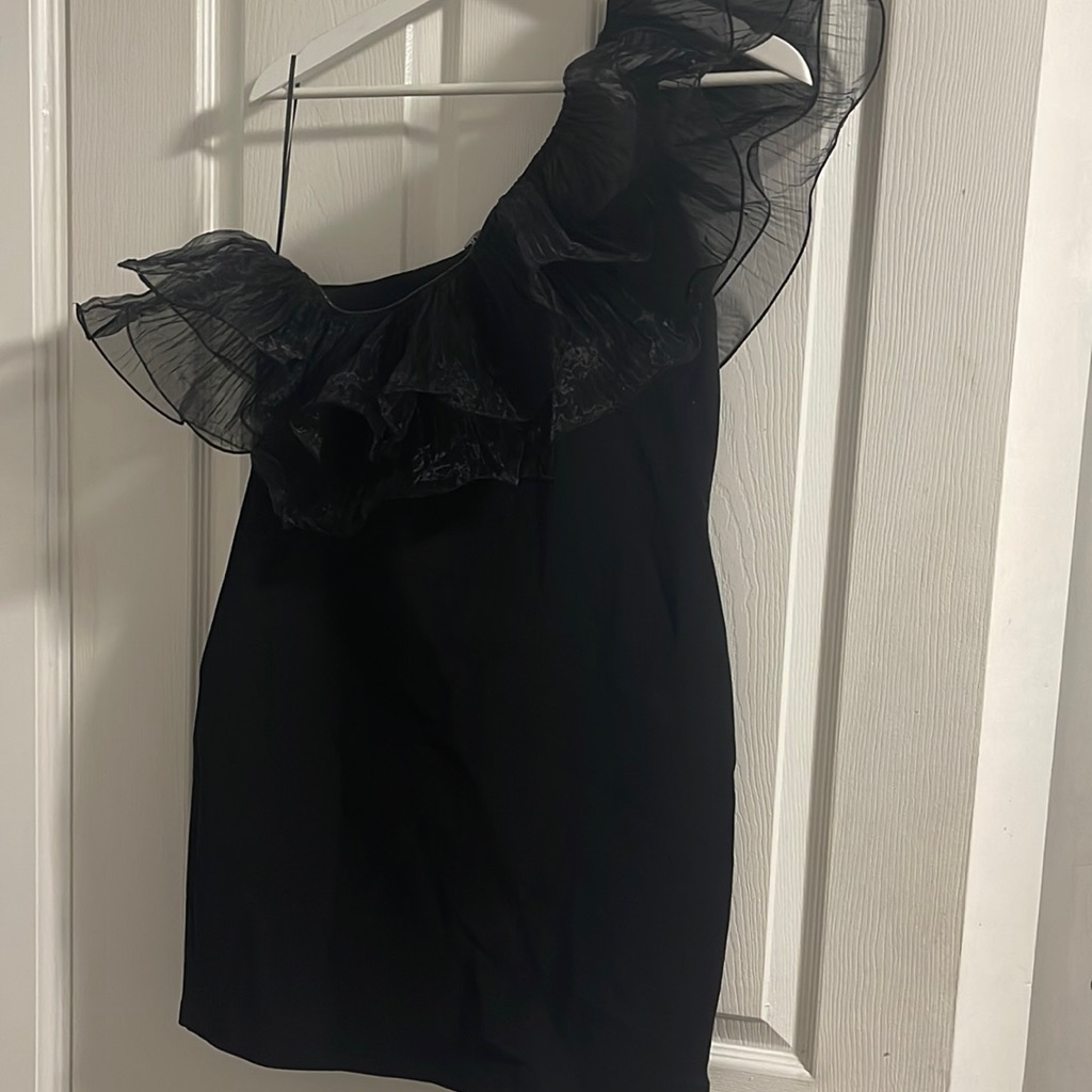 zara black one shoulder ruffle dress One Shoulder Sheath Dress with Ruffle